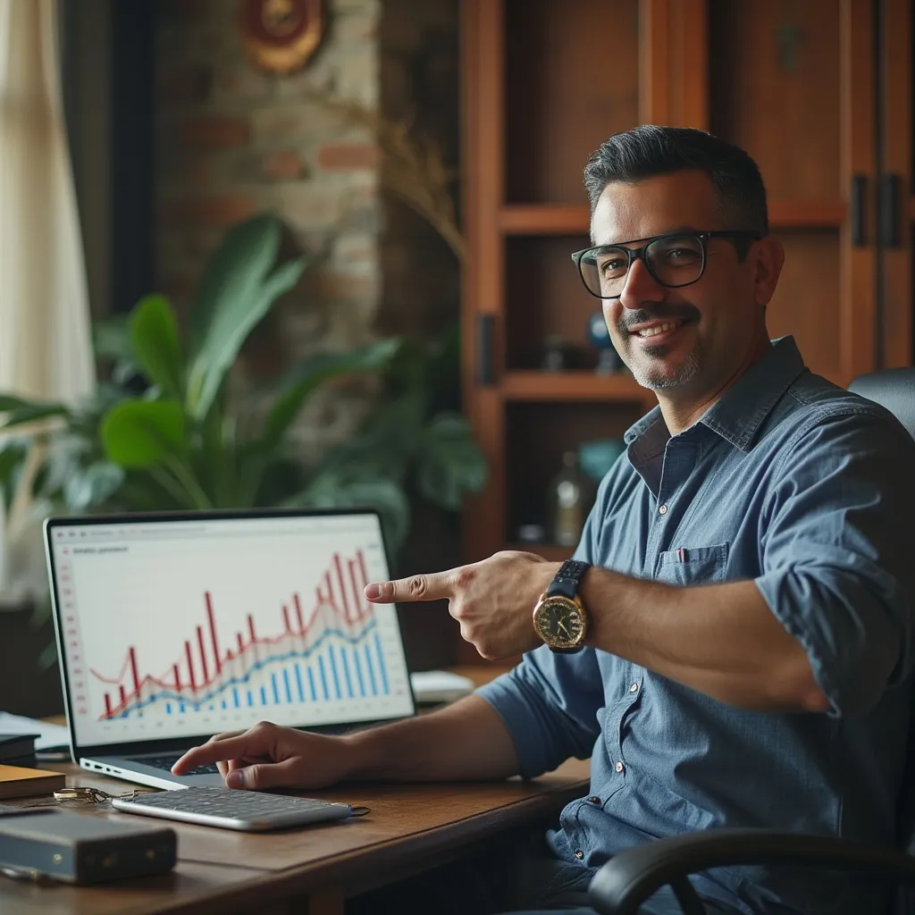 Carlos mostrando una gráfica de inversión ascendente